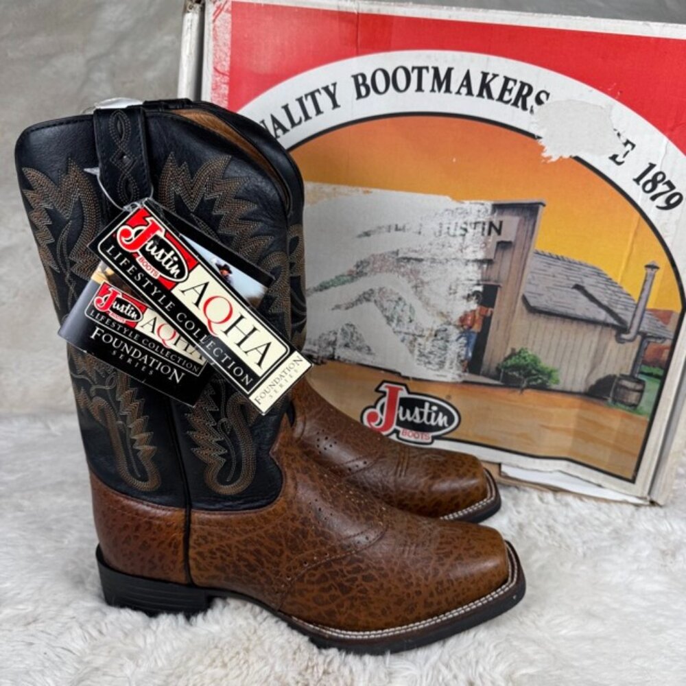 Justin Women's Western Cowboy Boots Size 9.5 B Vintage Black Cowhide Brown L4855